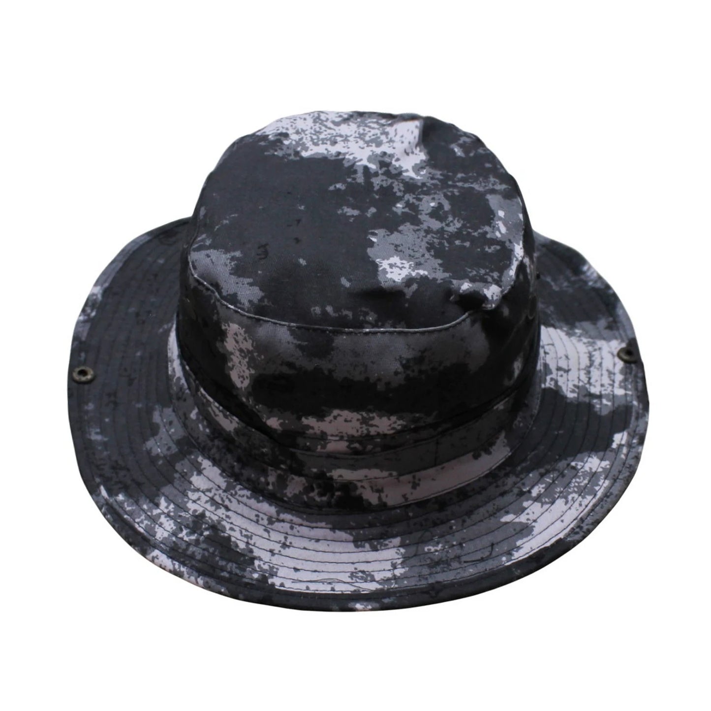 Camo Hat | Convertible Wide-Brim Distressed Camouflage – Black & White