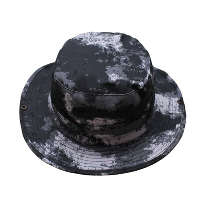 Camo Hat | Convertible Wide-Brim Distressed Camouflage – Black & White