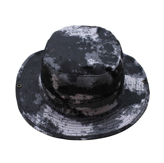 Camo Hat | Convertible Wide-Brim Distressed Camouflage – Black & White