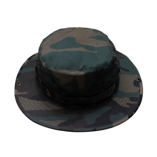 Camo Hat | Convertible Wide-Brim Woodland Camouflage with Trim – Green