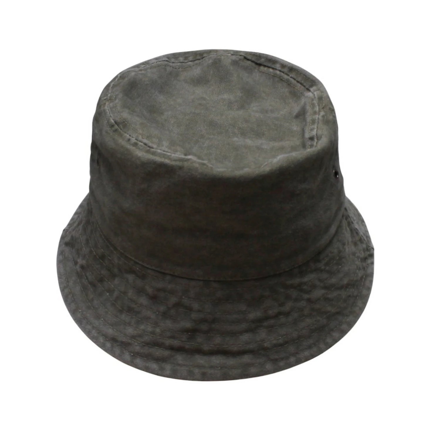 Bucket Hat | Washed Denim with Ventilation Eyelets – Olive Green