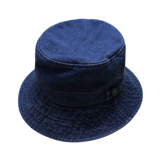 Bucket Hat | Washed Denim Wide-Brim with Vintage Button Accent – Denim Blue