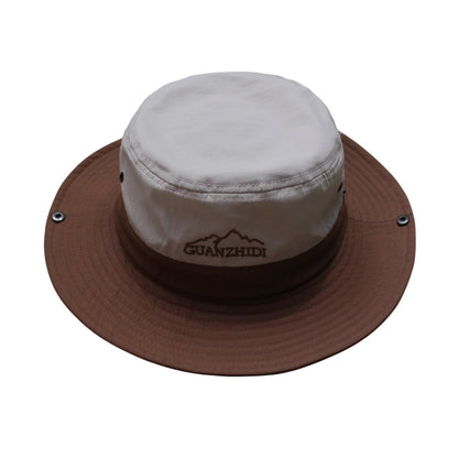 Aussie Hat | Convertible Wide-Brim Two-Tone with Embroidered Logo – Light Beige & Dark Brown