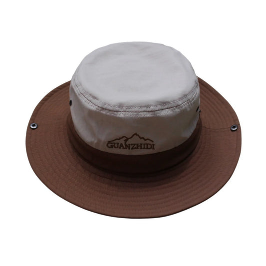 Aussie Hat | Convertible Wide-Brim Two-Tone with Embroidered Logo – Light Beige & Dark Brown