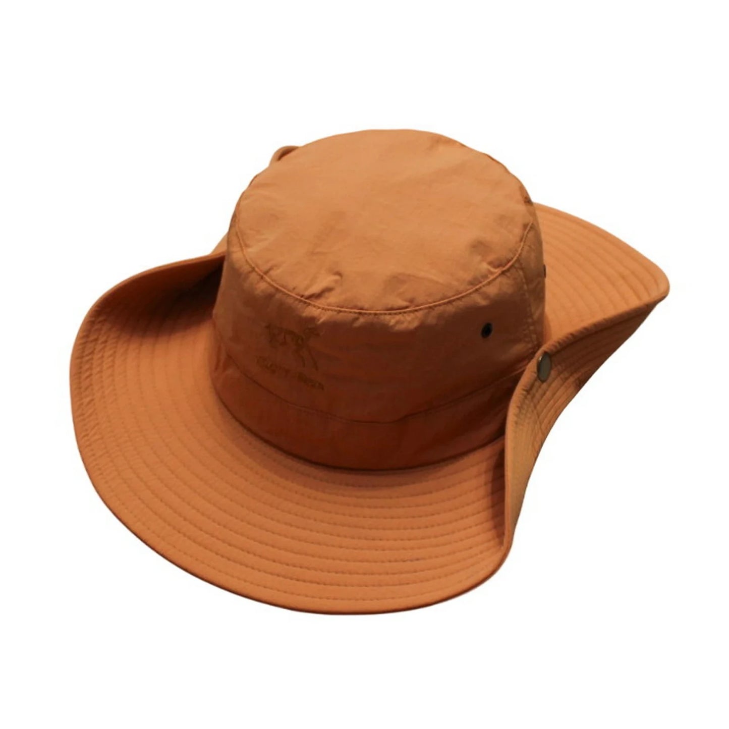 Aussie Hat | Wide-Brim Minimalist with Snap-Up Sides & Embroidery – Caramel