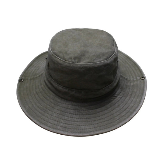 Aussie Hat | Washed Denim Wide-Brim Minimalist with Snap-Up Sides – Olive Green