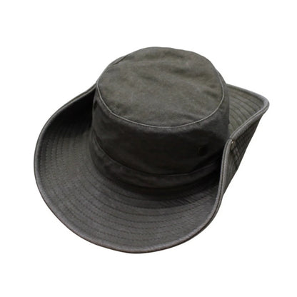 Aussie Hat | Washed Denim Wide-Brim Minimalist with Snap-Up Sides – Olive Green