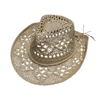 Straw Cowboy Hat | Openwork Crochet Design – Beige