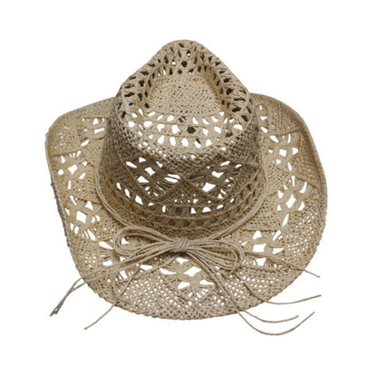 Straw Cowboy Hat | Openwork Crochet Design – Beige