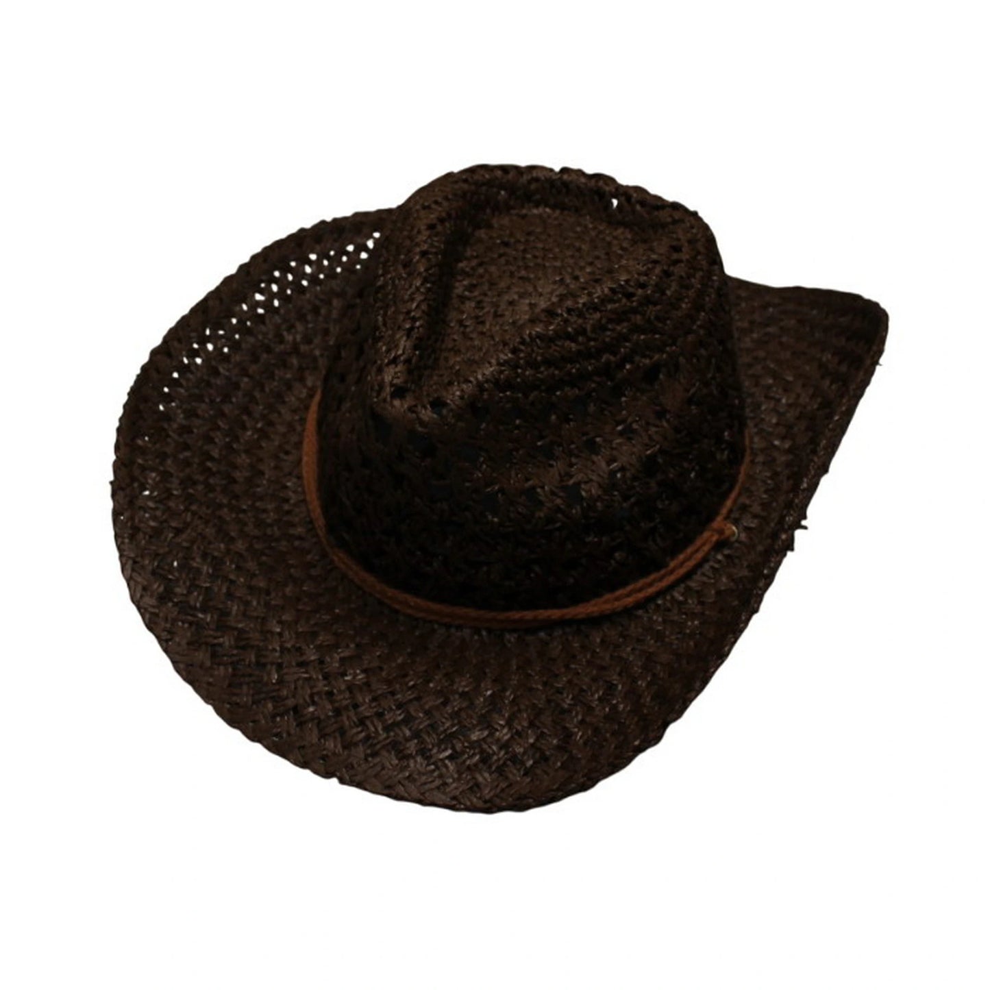 Straw Cowboy Hat | Openwork Weave Design – Dark Brown