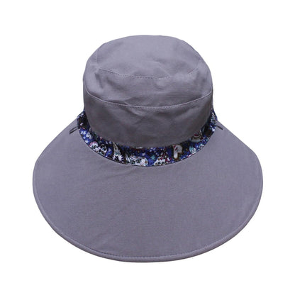Cotton Hat | Reversible Wide Brim Design with Paisley & Heart Print – Grey