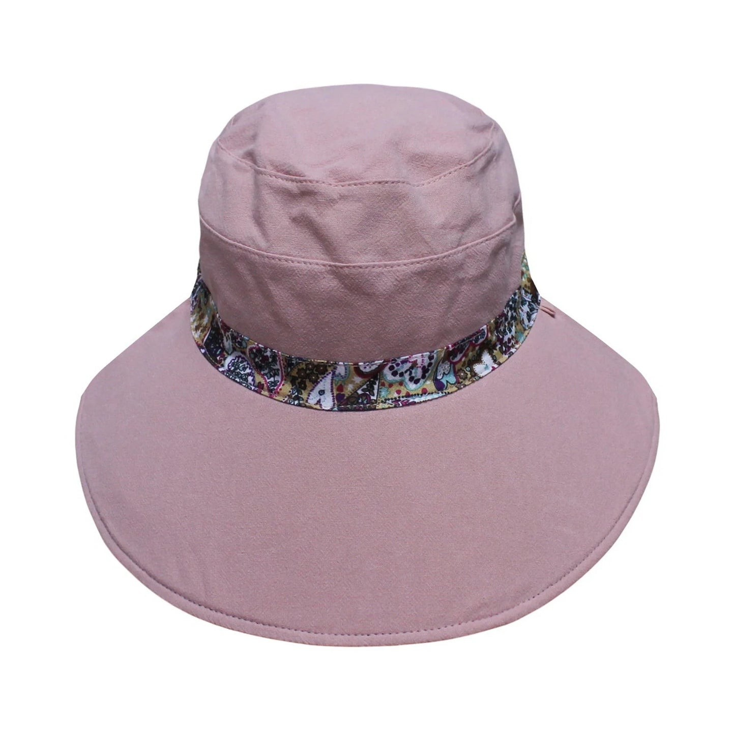 Cotton Hat | Reversible Wide Brim Design with Paisley & Heart Print – Dusty Pink