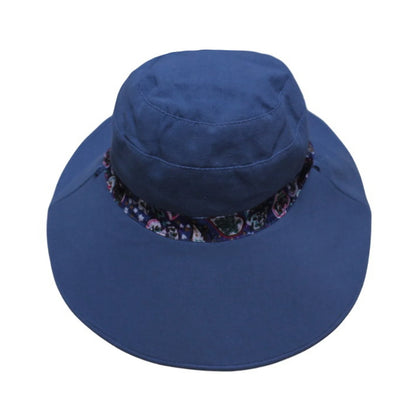 Cotton Hat | Reversible Wide Brim Design with Paisley & Heart Print – Navy Blue