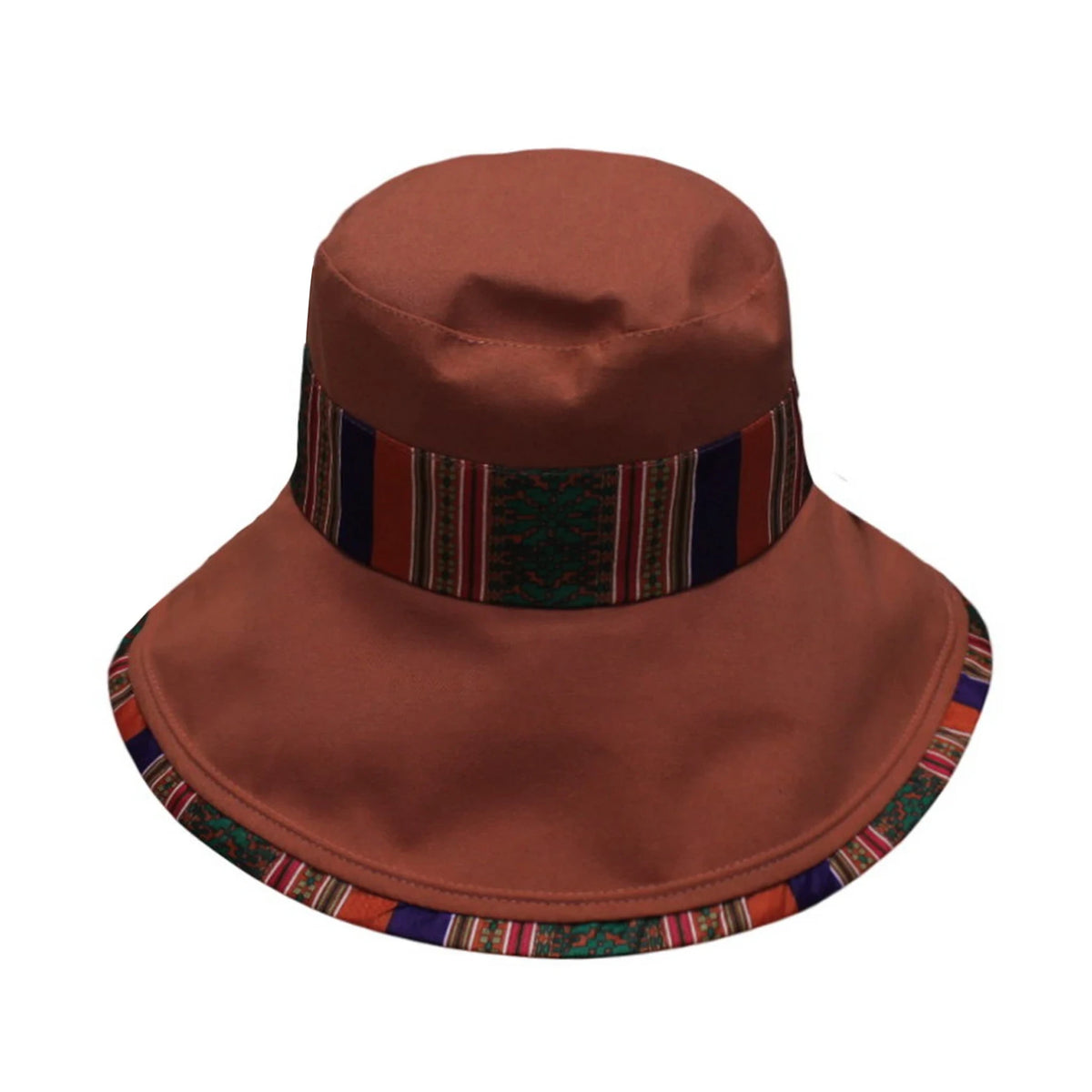 Cotton Hat | Ethnic Trim & Bow Detail – Caramel Brown