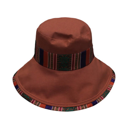 Cotton Hat | Ethnic Trim & Bow Detail – Caramel Brown