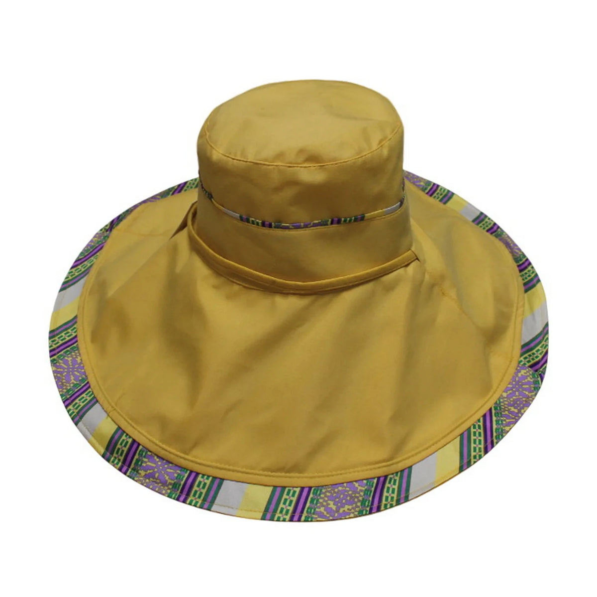 Cotton Hat | Wide Brim with Ethnic Trim – Mustard Yellow