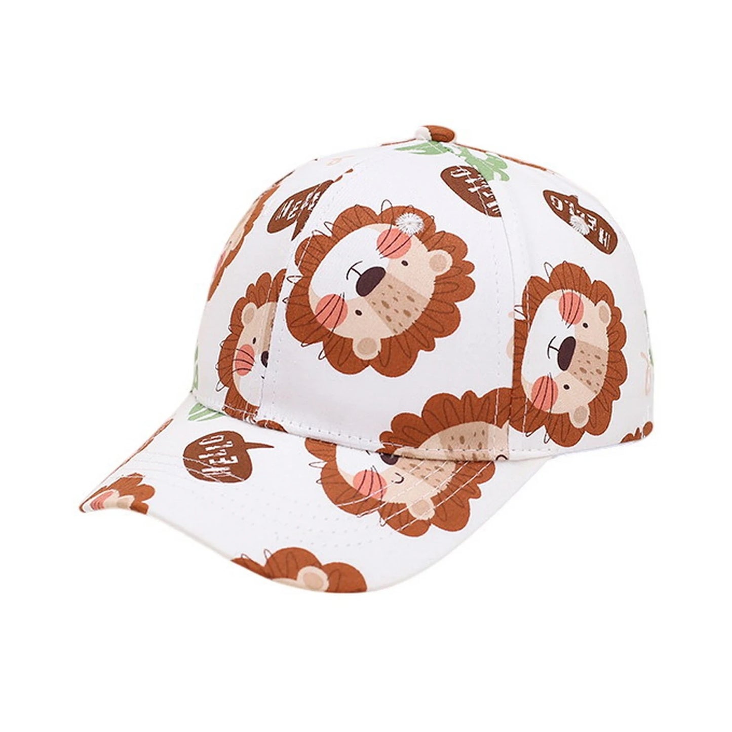 Patterned Baseball Cap | Kids Cartoon Lion Print – White