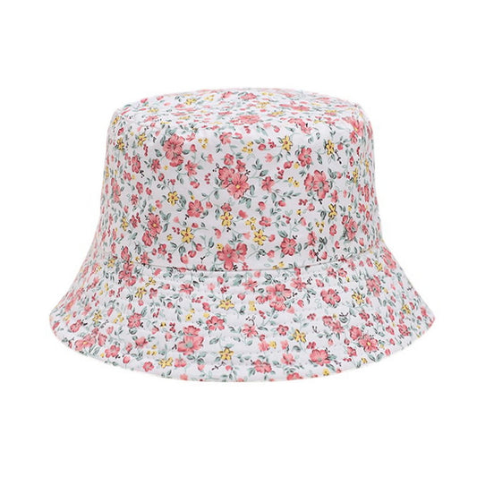 Patterned Bucket Hat | Kids Ditsy Pink Floral Print – White