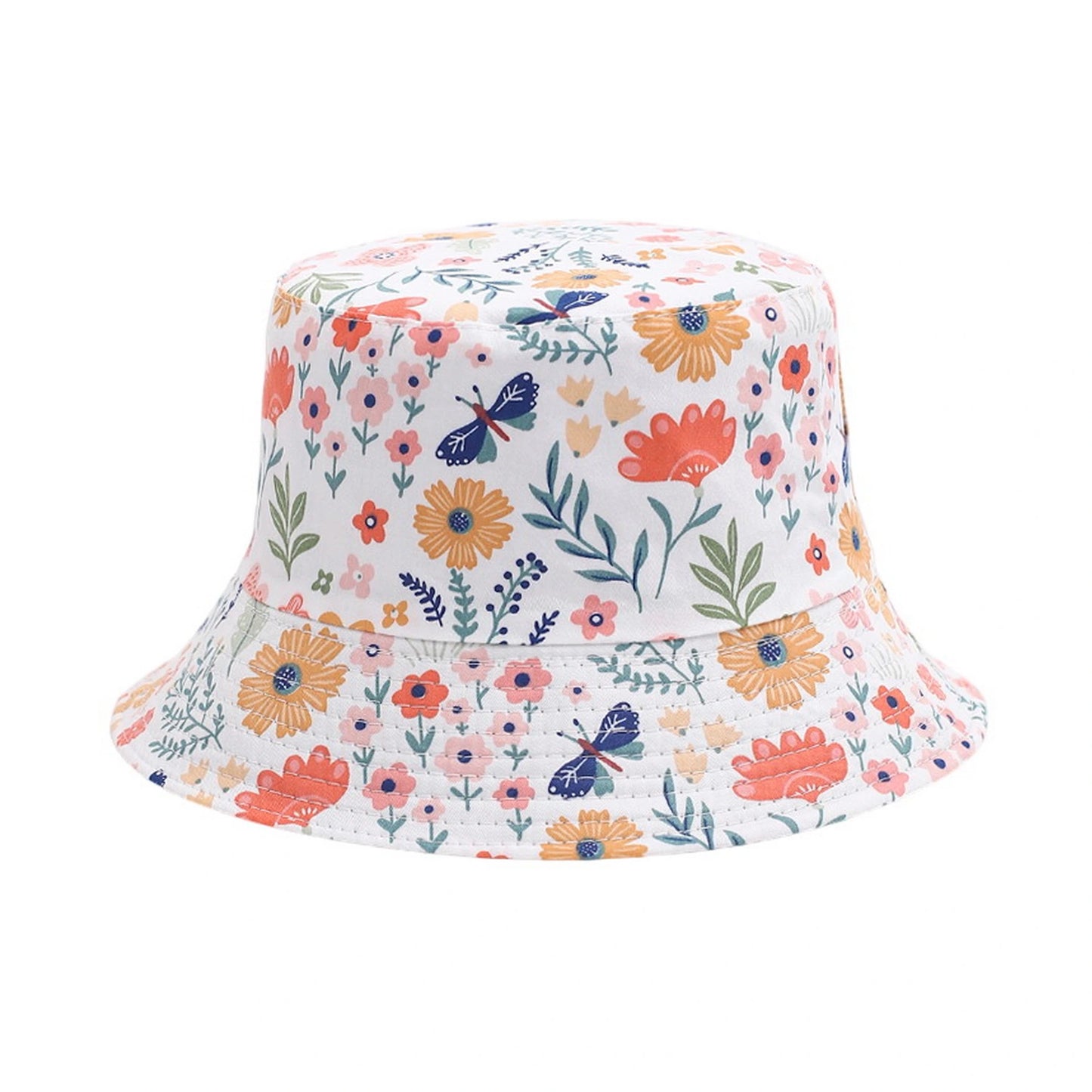 Patterned Bucket Hat | Kids Ditsy Floral & Butterfly Print – White