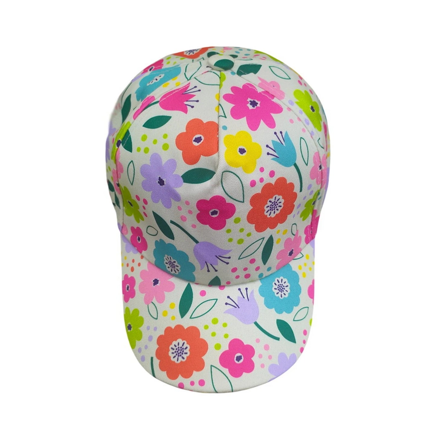 Patterned Baseball Cap | Kids Vibrant Floral Print – White