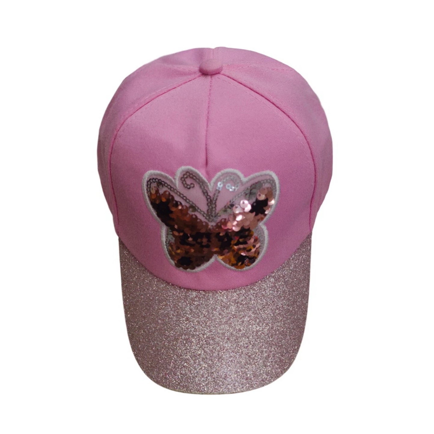Patterned Baseball Cap | Kids Sequin Butterfly Glitter Brim – Pink