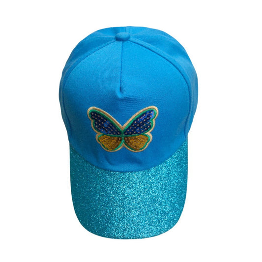 Patterned Baseball Cap | Kids Sequin Butterfly Glitter Brim – Turquoise