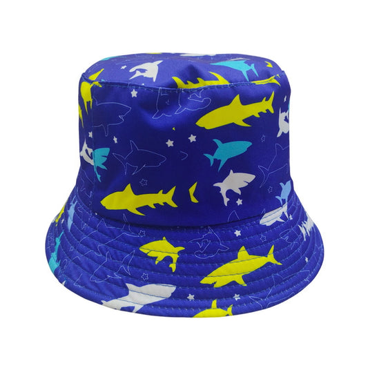 Patterned Bucket Hat | Kids Shark Print – Royal Blue