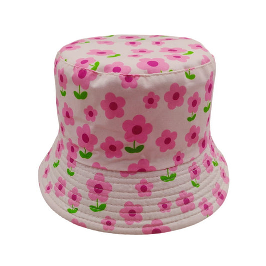 Patterned Bucket Hat | Kids Floral Print – Blush Pink