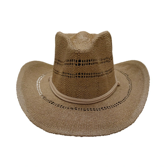 Straw Cowboy Hat | Open-Woven Cutout Detail – Tan