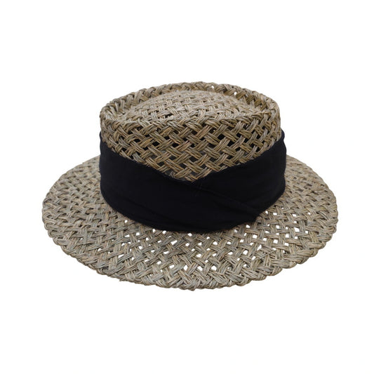 Straw Fedora Hat | Wide Black Satin Band – Natural