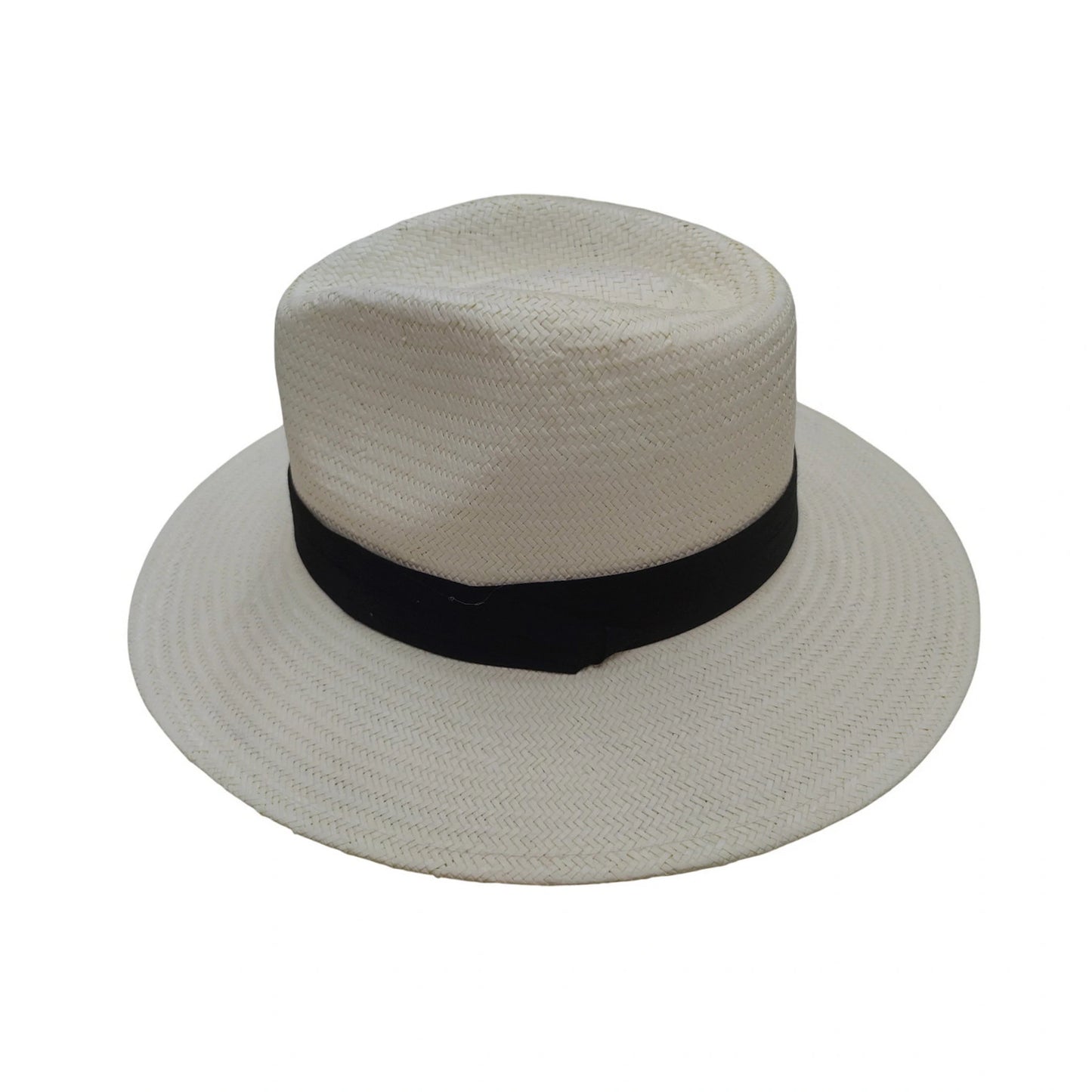 Straw Fedora Hat | Black Satin Band – Optic White