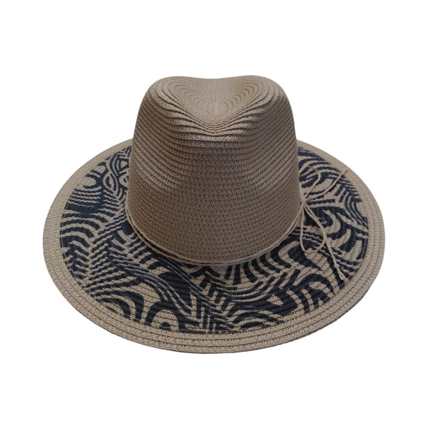 Straw Fedora Hat | Woven Paper Straw with Wave Print Brim – Natural