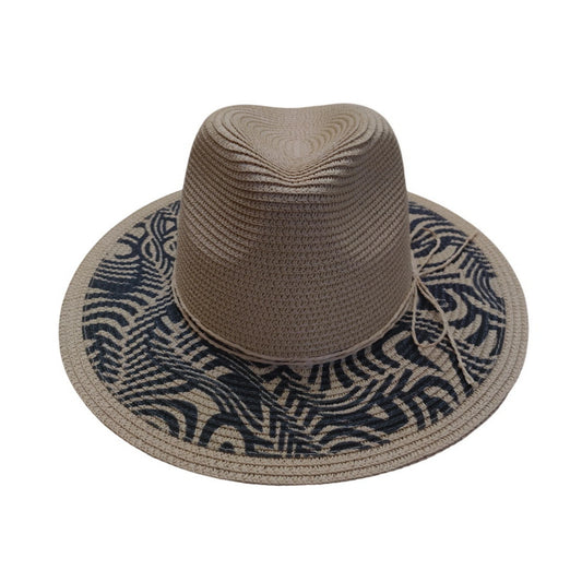 Straw Fedora Hat | Woven Paper Straw with Wave Print Brim – Natural
