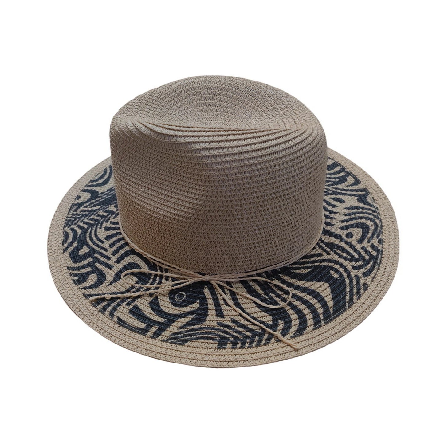 Straw Fedora Hat | Woven Paper Straw with Wave Print Brim – Natural