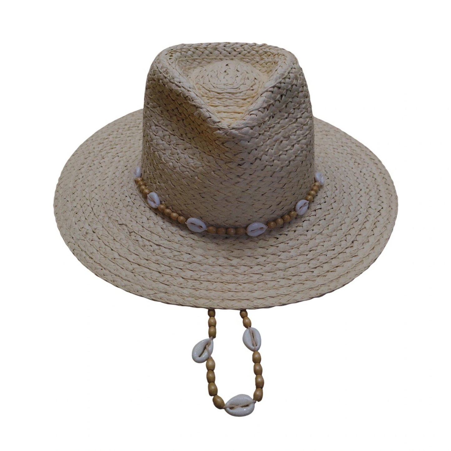 Straw Fedora Hat | Woven Paper Straw with Shell & Bead Trim – Natural