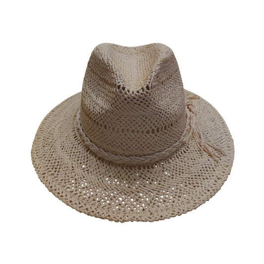 Straw Fedora Hat | Open Woven Paper Straw with Self-Tie Detail – Natural