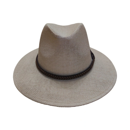Straw Fedora Hat | Woven Paper Straw with Braided Leather Band – Natural