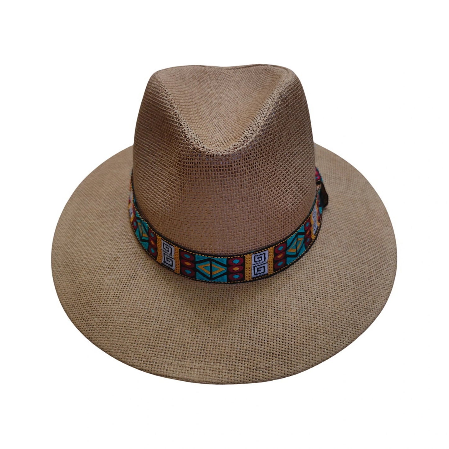 Straw Fedora Hat | Open Woven Paper Straw with Tribal Band – Natural