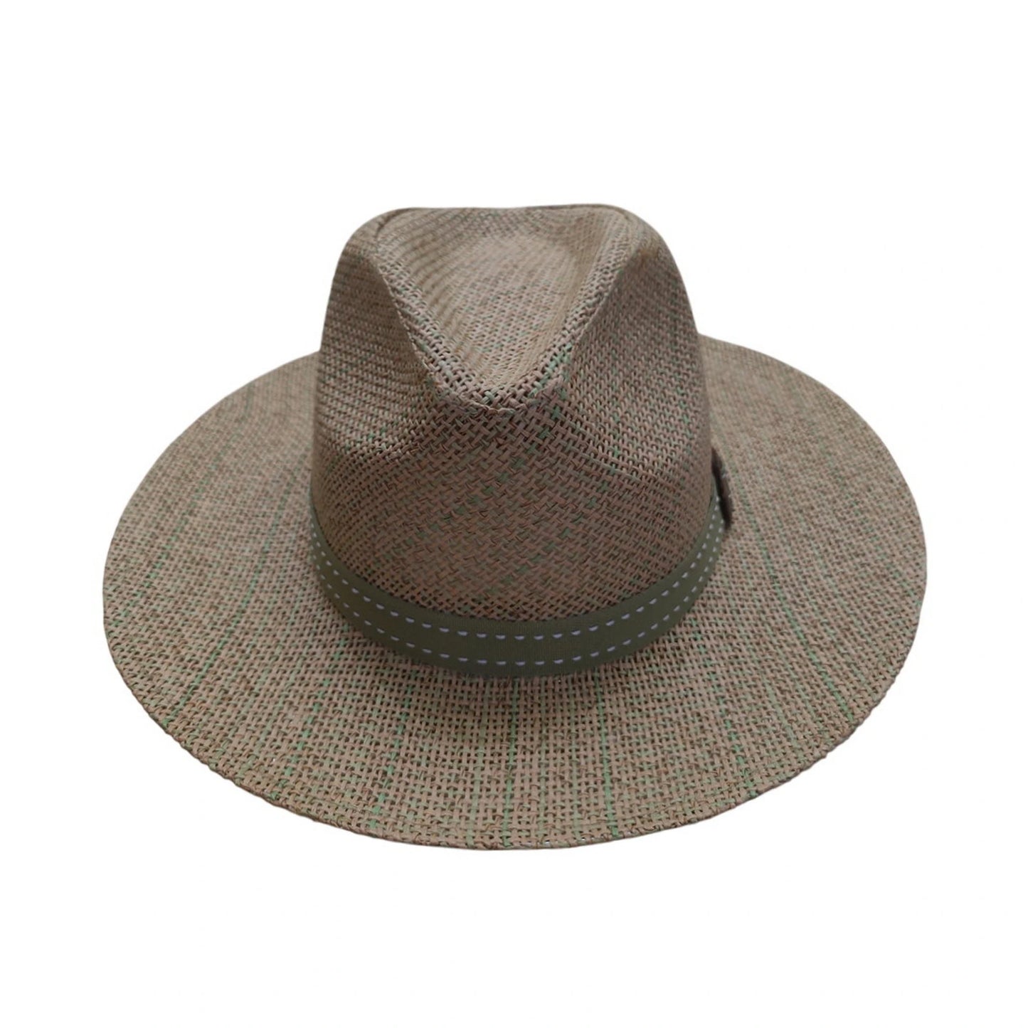 Straw Fedora Hat | Paper Straw Weave with Green Band – Natural & Green