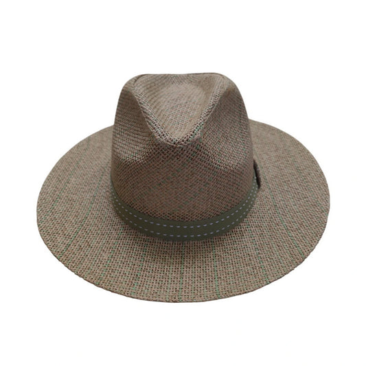 Straw Fedora Hat | Paper Straw Weave with Green Band – Natural & Green