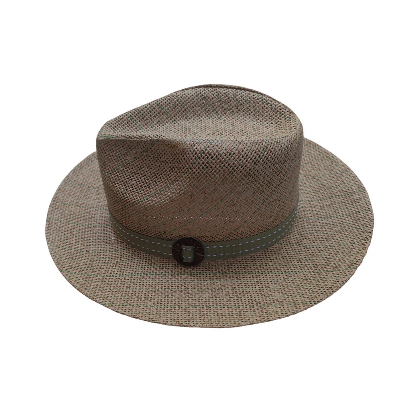 Straw Fedora Hat | Paper Straw Weave with Green Band – Natural & Green