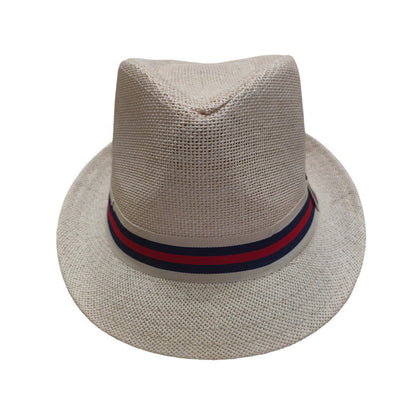 Straw Trilby Hat | Striped Band – Optic White