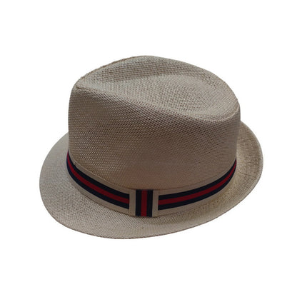 Straw Trilby Hat | Striped Band – Optic White