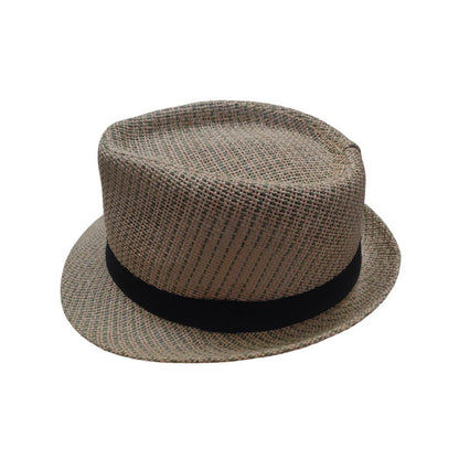 Straw Trilby Hat | Open Woven Paper Straw – Natural & Green