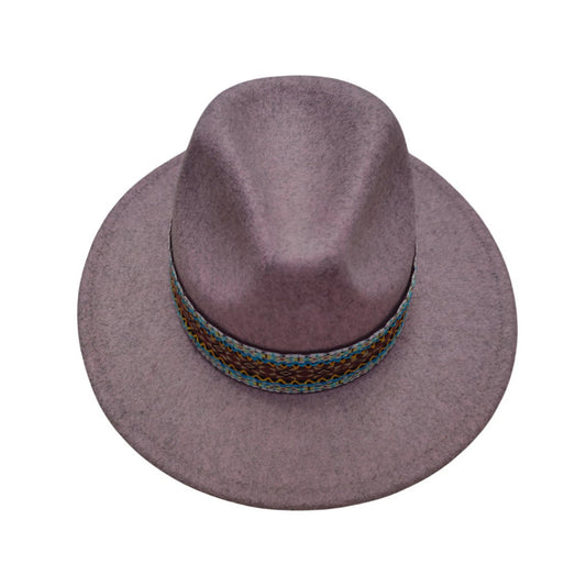 Fashion Hat | Multicoloured Tribal Woven Trim – Purple