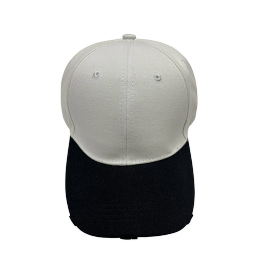 Plain Cotton Baseball Cap | Two-Tone Distressed Brim – White & Black