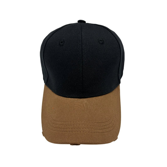 Plain Cotton Baseball Cap | Two-Tone Distressed Brim – Black & Brown