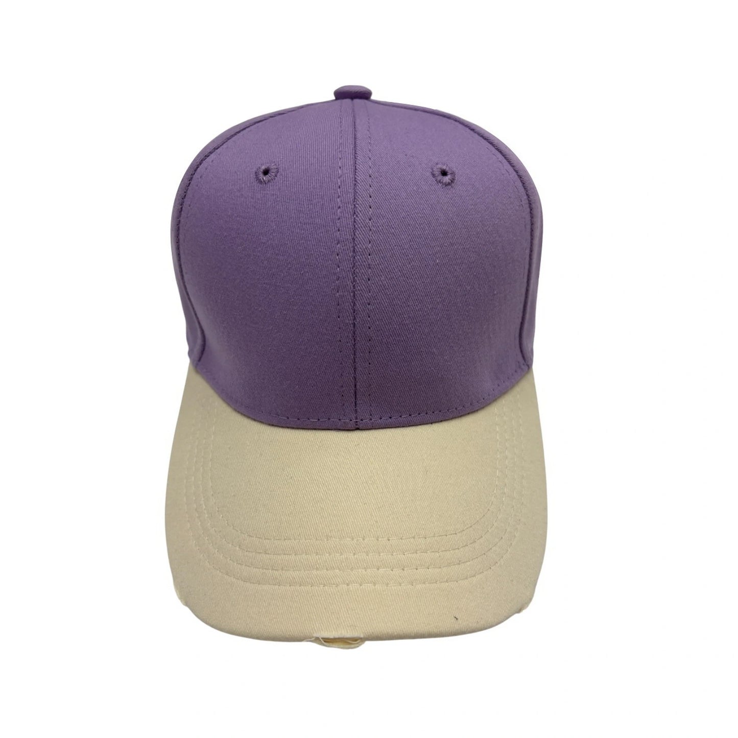Plain Cotton Baseball Cap | Two-Tone Distressed Brim – Purple & Cream
