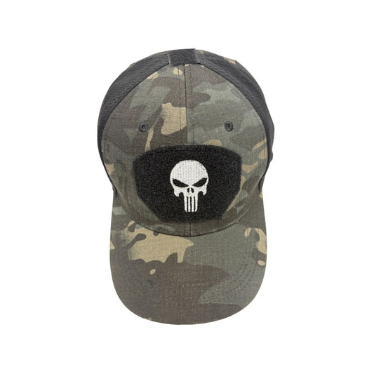Camo Baseball Cap | Urban Camouflage Print with Skull Patch – Black & Green