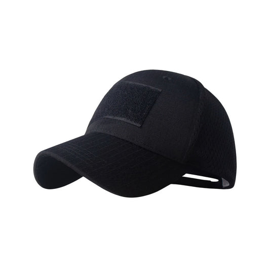Plain Cotton Baseball Cap | Tactical Mesh Patch – Black